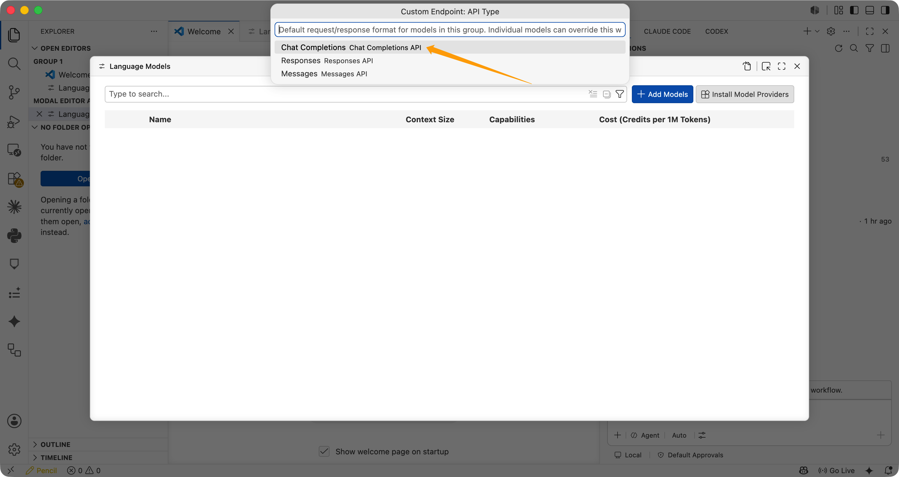 在 Custom Endpoint API Type 中选择 Chat Completions。